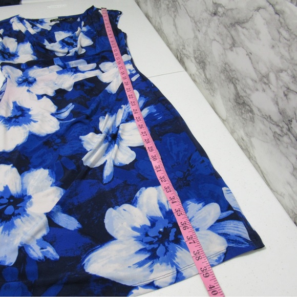Lauren Ralph Lauren Floral Cowl Neck Sleeveless Sheath Dress Blue White Size 8 - Picture 13 of 16